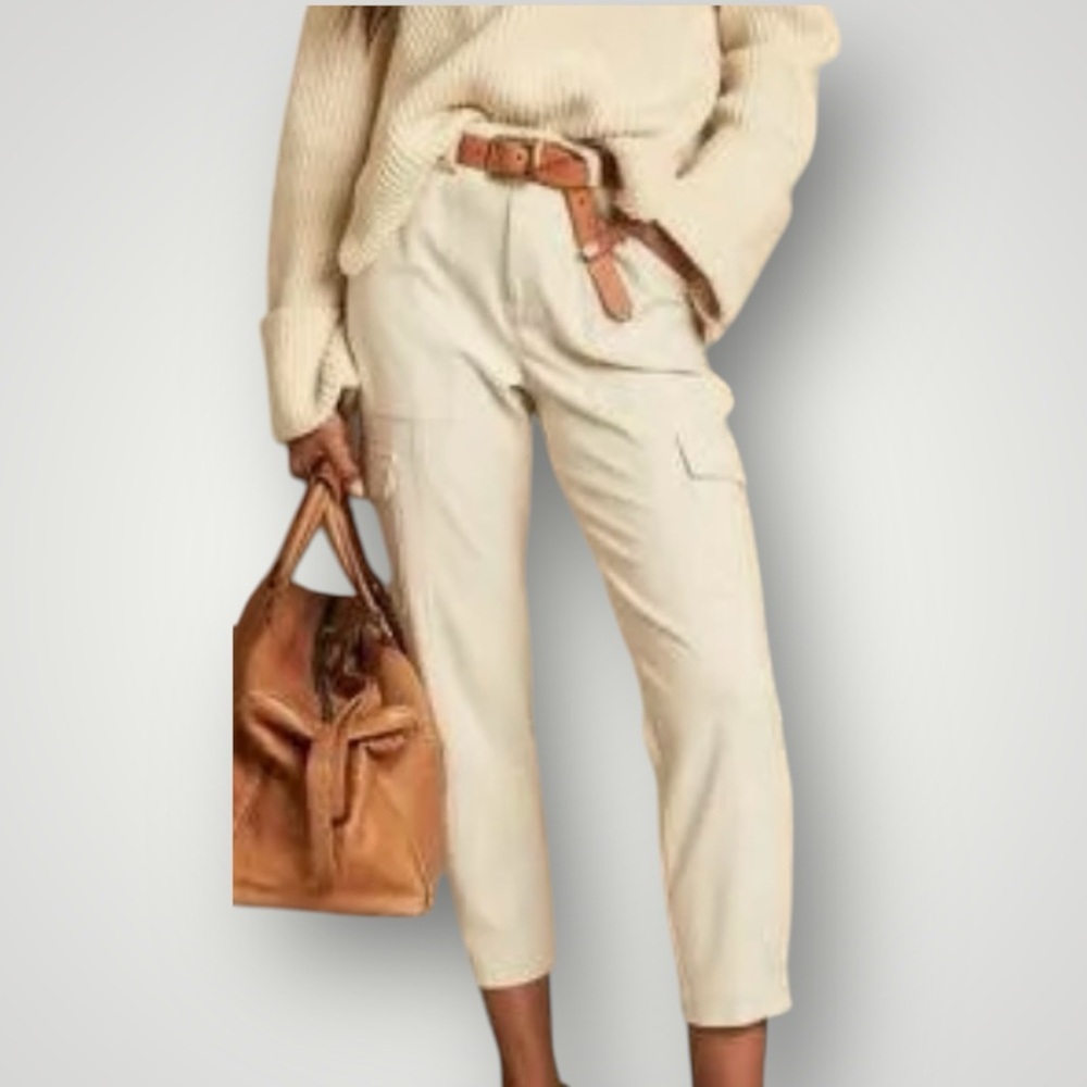 Banana Republic Cream High Rise‎ Stretchy Tapered Cargo Pants Womens 16